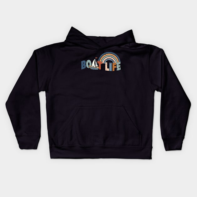 Boat Life Vintage Rainbow Sailing Adventure Lover Kids Hoodie by ThatVibe